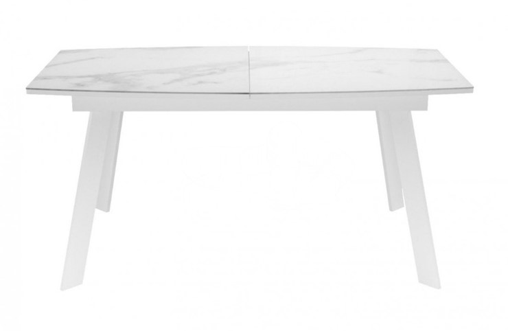 Кухонный стол раздвижной Dikline XLS160 мрамор белый глянец/ножки белые в Артеме - изображение 1