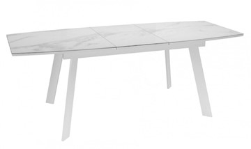 Кухонный стол раздвижной Dikline XLS160 мрамор белый глянец/ножки белые в Артеме - предосмотр 2