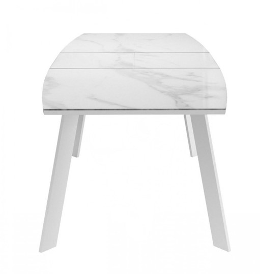 Кухонный стол раздвижной Dikline XLS160 мрамор белый глянец/ножки белые в Артеме - изображение 3