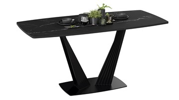 Кухонный раздвижной стол Фабио тип 1 (Черный муар, Стекло матовое черный мрамор) в Артеме - предосмотр 1