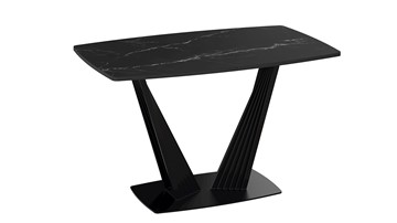 Кухонный раздвижной стол Фабио тип 1 (Черный муар, Стекло матовое черный мрамор) в Уссурийске - предосмотр 2