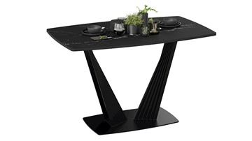 Кухонный раздвижной стол Фабио тип 1 (Черный муар, Стекло матовое черный мрамор) в Уссурийске