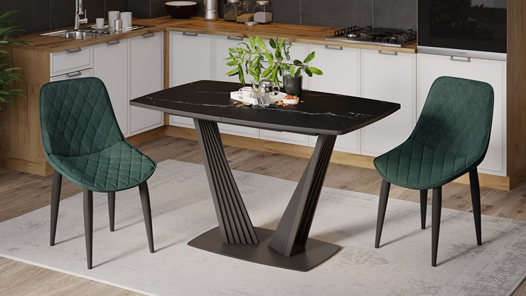 Кухонный раздвижной стол Фабио тип 1 (Черный муар, Стекло матовое черный мрамор) в Артеме - изображение 5