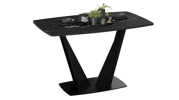 Кухонный раздвижной стол Фабио тип 1 (Черный муар, Стекло матовое черный мрамор) в Уссурийске - изображение