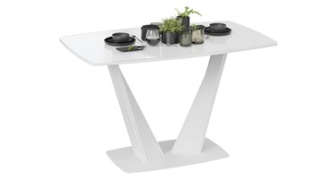 Кухонный стол раздвижной Фабио тип 1 (Белый матовый, Стекло глянцевое белое) в Артеме