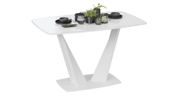 Кухонный стол раздвижной Фабио тип 1 (Белый матовый, Стекло глянцевое белое) в Артеме - изображение