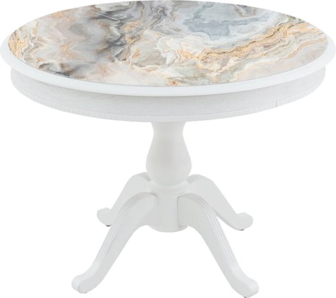 Кухонный стол раскладной Фабрицио-1 Glass, Круг 1000, фотопечать (Мрамор 11) в Артеме - изображение