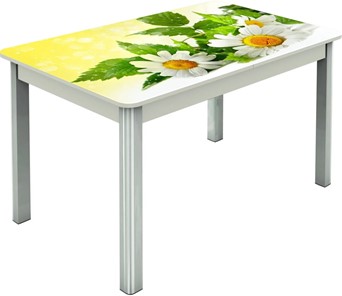 Кухонный стол раскладной Гамбург исп.2 ноги метал. крашеные №23, Фотопечать (Цветы №3) во Владивостоке