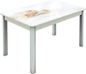 Кухонный стол раздвижной Гамбург исп.2 ноги метал. крашеные №23, Фотопечать (Цветы №32) во Владивостоке - предосмотр
