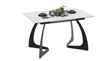 Обеденный раздвижной стол Конкорд Тип 2 (Черный муар/Стекло матовое белый мрамор) в Уссурийске