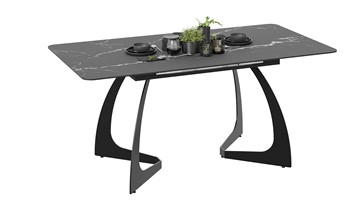 Кухонный стол раскладной Конкорд Тип 2 (Черный муар/Стекло матовое черный мрамор) во Владивостоке - предосмотр 1