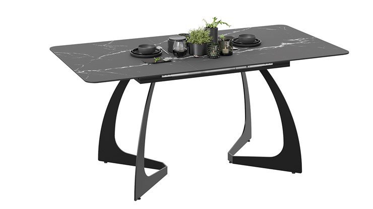 Кухонный стол раскладной Конкорд Тип 2 (Черный муар/Стекло матовое черный мрамор) во Владивостоке - изображение 1
