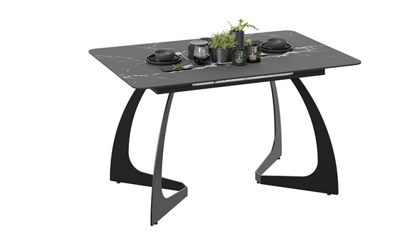 Кухонный стол раскладной Конкорд Тип 2 (Черный муар/Стекло матовое черный мрамор) в Артеме - изображение
