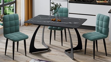 Кухонный стол раскладной Конкорд Тип 2 (Черный муар/Стекло матовое черный мрамор) в Артеме - предосмотр 6