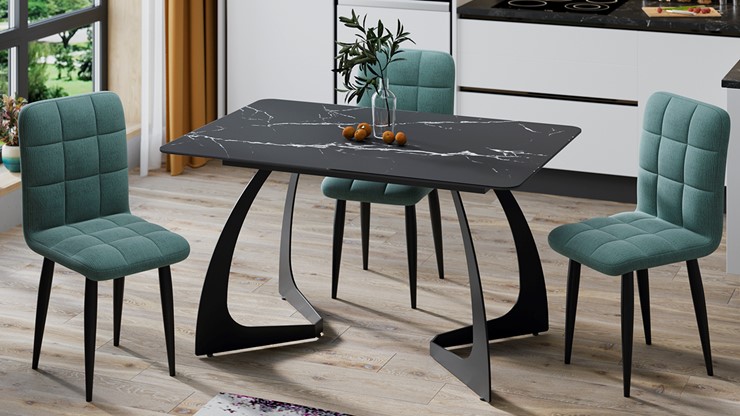 Кухонный стол раскладной Конкорд Тип 2 (Черный муар/Стекло матовое черный мрамор) в Артеме - изображение 6