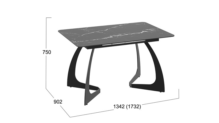 Кухонный стол раскладной Конкорд Тип 2 (Черный муар/Стекло матовое черный мрамор) в Артеме - изображение 7