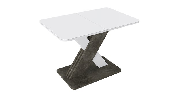 Кухонный стол раскладной Люксембург тип 1 (Белый/Ателье темный/Стекло белое матовое) в Артеме - изображение