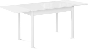 Кухонный стол раздвижной Милан-1 EVO, ноги металлические белые, стекло белое/серый в Артеме - предосмотр 1