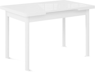 Кухонный стол раздвижной Милан-1 EVO, ноги металлические белые, стекло белое/серый в Артеме