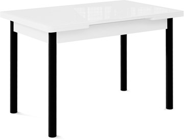 Кухонный раздвижной стол Милан-1 EVO, ноги металлические черные, стекло белое/серый в Находке