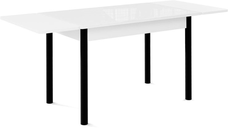 Кухонный раздвижной стол Милан-1 EVO, ноги металлические черные, стекло белое/серый во Владивостоке - изображение 1