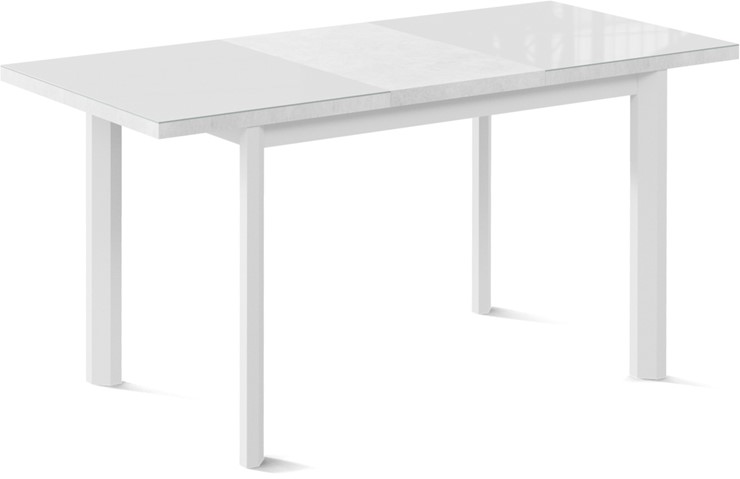 Кухонный раскладной стол Нагано-3G (ноги металлические белые, стекло cristal/белый цемент) во Владивостоке - изображение 1