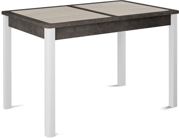 Кухонный раскладной стол Ницца-1 ПЛ (ноги белые, плитка бежевая/серый камень) в Артеме
