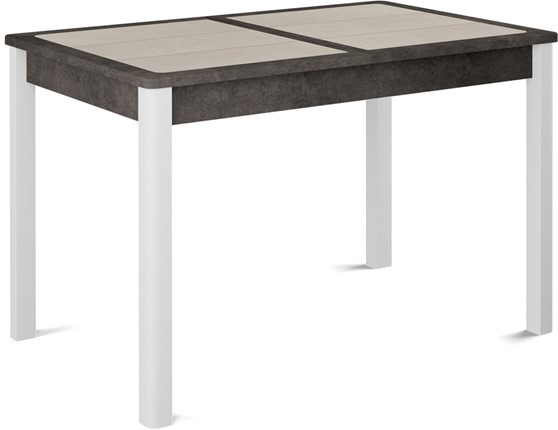Кухонный раскладной стол Ницца-1 ПЛ (ноги белые, плитка бежевая/серый камень) во Владивостоке - изображение