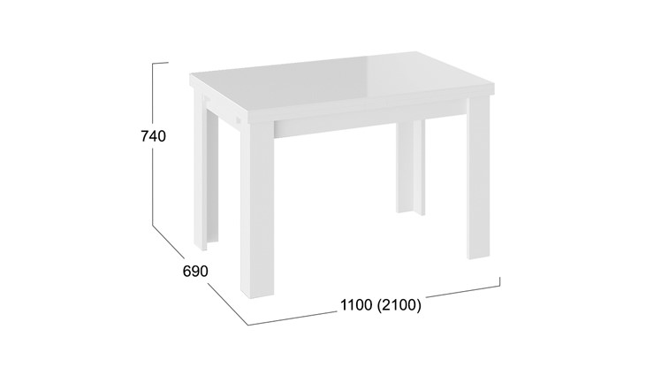 Кухонный раскладной стол Норман тип 1, цвет Белый/Стекло белый глянец в Уссурийске - изображение 2