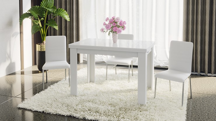 Кухонный раскладной стол Норман тип 1, цвет Белый/Стекло белый глянец в Артеме - изображение 4