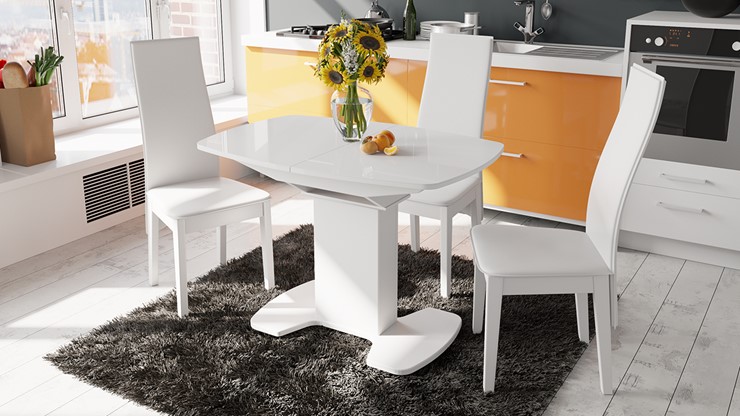 Кухонный стол раздвижной Портофино (СМ(ТД)-105.02.11(1)), цвет Белый глянец/Стекло белое в Артеме - изображение 2