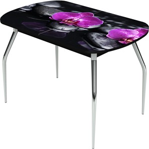 Кухонный раздвижной стол Ривьера исп.1 ноги метал. крашеные №24 Фотопечать (Цветы №14) в Уссурийске