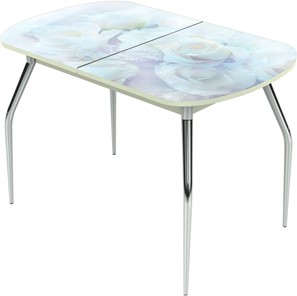Раздвижной стол Ривьера исп.1 ноги метал. крашеные №24 Фотопечать (Цветы №36) в Артеме