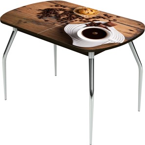 Кухонный раскладной стол Ривьера исп.2 ноги  хром. №5 Фотопечать (Кофе №14) в Артеме