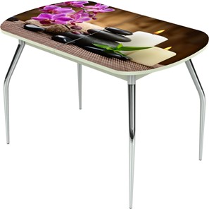 Кухонный стол раскладной Ривьера исп.2 ноги метал. крашеные №24 Фотопечать (Цветы №18) в Уссурийске