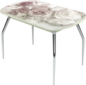 Раздвижной стол Ривьера исп.2 ноги метал. крашеные №24 Фотопечать (Цветы №41) в Находке
