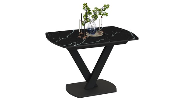Стол раздвижной Салерно тип 1 (Черный муар/Стекло черный мрамор) в Артеме - изображение