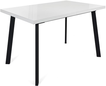 Кухонный раздвижной стол Сальвадор-1G (ноги черные, стекло cristal/белый цемент) в Артеме