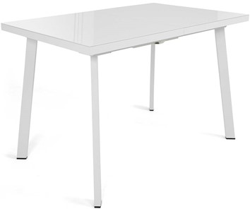 Кухонный раскладной стол Сальвадор-1G (ноги белые, стекло cristal/белый цемент) в Артеме - предосмотр