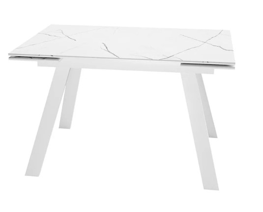 Стол раздвижной SKL 140, керамика белый мрамор/подстолье белое/ножки белые в Находке - изображение