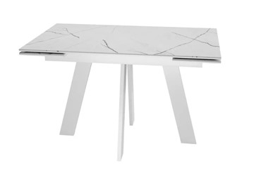 Кухонный стол раздвижной SKM 120, керамика белый мрамор/подстолье белое/ножки белые в Находке