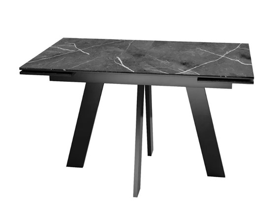 Кухонный стол раскладной SKM 120, керамика черный мрамор/подстолье черное/ножки черные в Находке - изображение