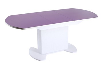 Кухонный стол раздвижной ПГ-02 тумба СТ2, белое, фиолетовое стекло, МДФ в Артеме