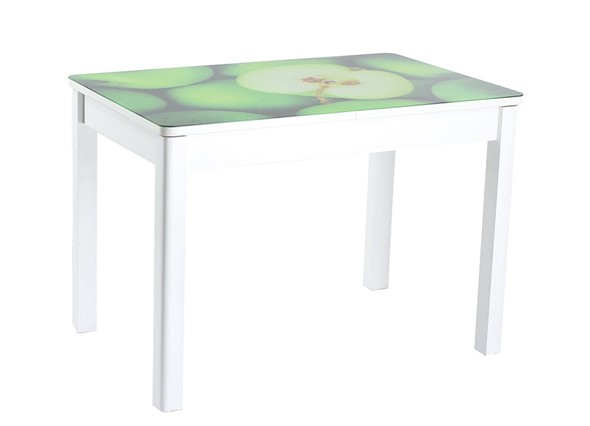 Кухонный стол раскладной Айсберг-02 СТФ, белое лдсп/зеленые яблоки/40 прямые массив белые во Владивостоке - изображение