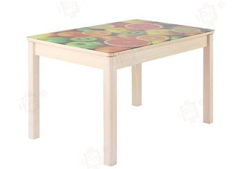Кухонный стол раскладной Айсберг-01 СТФ, дуб/фотопечать фрукты/ноги массив квадратные в Находке