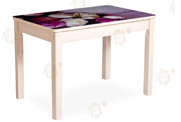 Кухонный стол раскладной Айсберг-01 СТФ, дуб/фотопечать пионы/ноги массив в Артеме