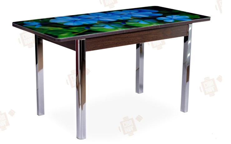 Обеденный раздвижной стол Айсберг-01 СТФ, венге/фотопечать фиалка/ноги хром квадратные в Артеме - изображение 2