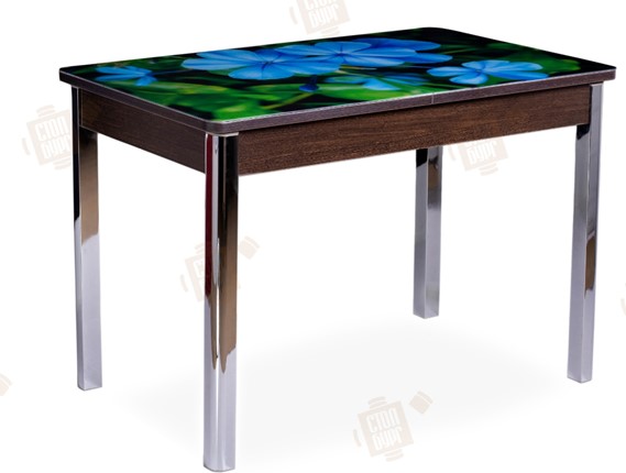 Обеденный раздвижной стол Айсберг-01 СТФ, венге/фотопечать фиалка/ноги хром квадратные в Артеме - изображение