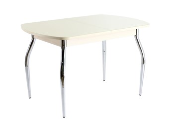 Обеденный стол ПГ-04 СТ1, дуб молочный/песочное стекло/35 хром гнутые металл в Артеме