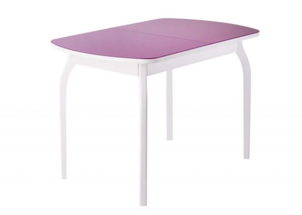 Раздвижной стол ПГ-мини, матовое фиолетовое стекло, ноги гнутые массив белый в Артеме - изображение